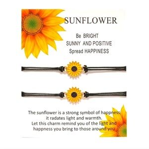 Pair of Unisex Sunflower Charm Friendship Bracelets